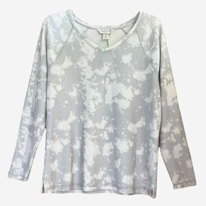 Christopher & Banks Grey Ivory Tie Dye V Neck Lightweight Waffle Sweatshirt